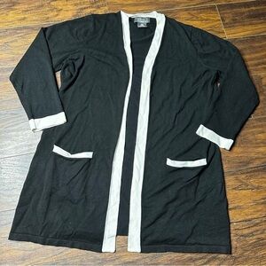 George Black White Open Knit Cardigan Sweater